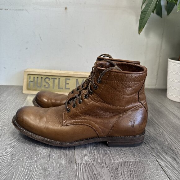 Frye Tyler Lace Up Boot in Cognac Brown Men\'s Size 8.5 D Made in Mexico main image 4